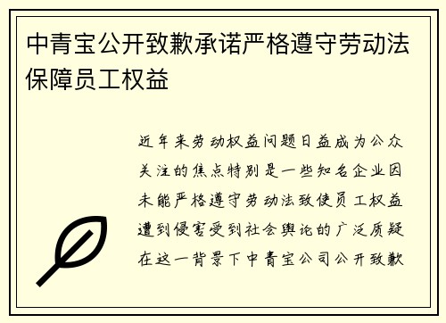 中青宝公开致歉承诺严格遵守劳动法保障员工权益